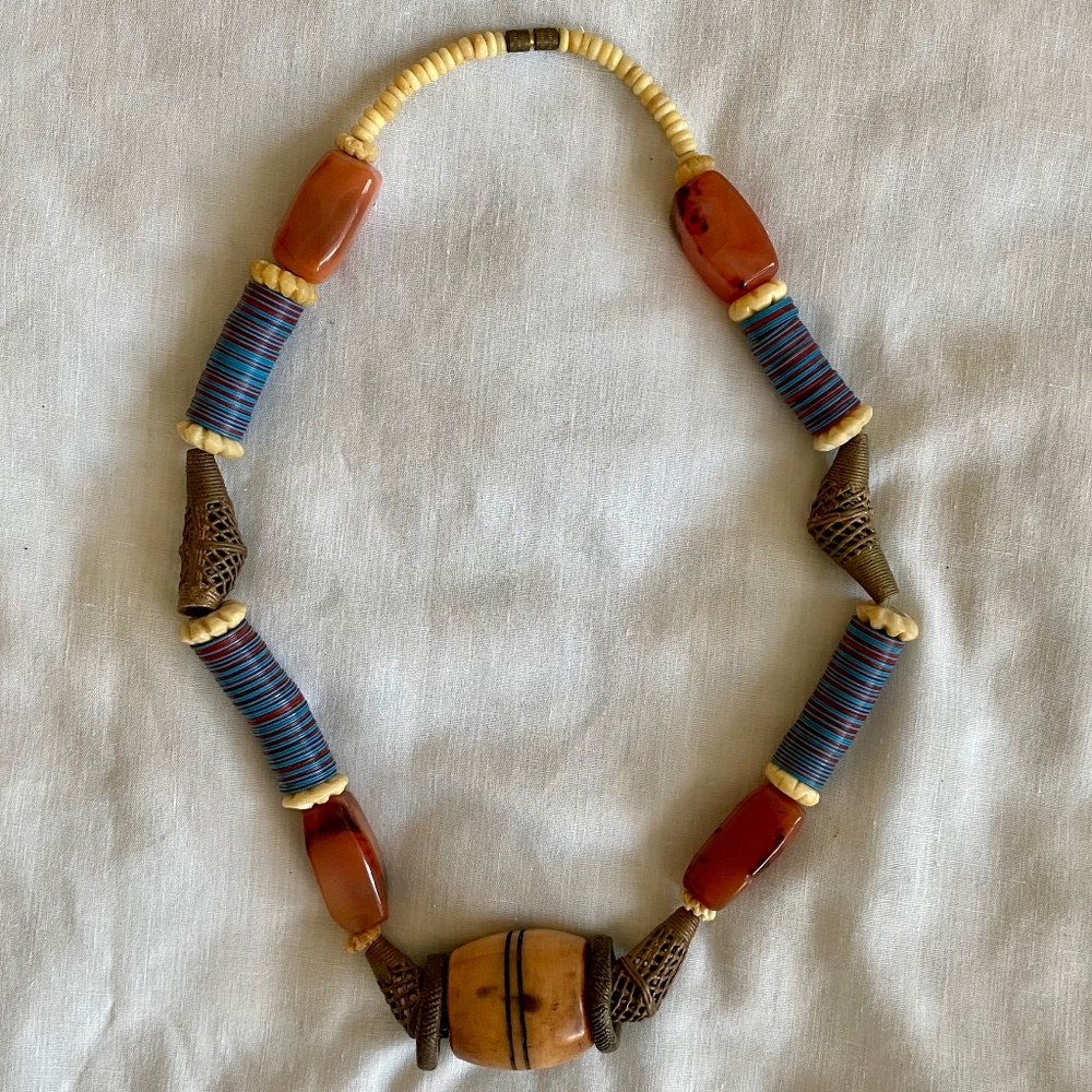 Necklace with Amber, Ivory & Brass
